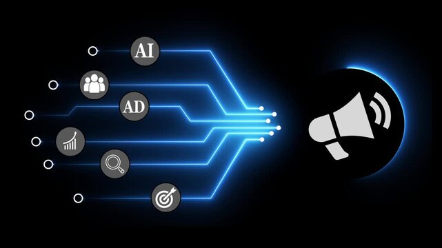Marketing strategy and digital advertising concept on the black background. Analytics for optimizing campaign performance and increasing customer engagement. Motion graphics of marketing idea. 