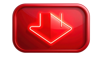 Red glowing arrow icon in a glossy rounded rectangle shape on black background