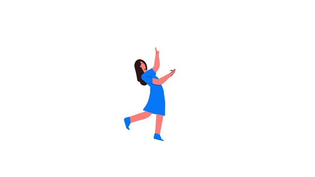 Woman raising hand in blue dress flat vector animation