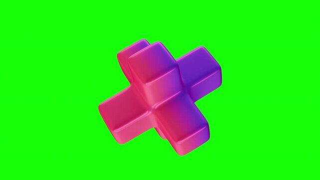 3d animation rotation shape in colorful glossy gradient material isolated on green screen background. Fashion modern bright motion art element. Simple abstract primitive for decoration.