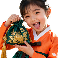 복주머니든한복소녀의장난스러운표정