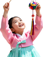 한복입고복주머니든소녀의밝은미소