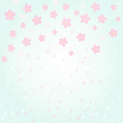 ゆめかわ桜の舞うパステル和柄デザインペーパー ー 淡いミントグリーンに桜の花びらが舞う、ゆめかわいい和柄のデザインペーパー。春のメッセージカードやマスキングシートシール、SNS素材、卒業・入学シーズンの背景素材に。