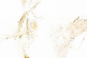 Stunning gold glitter dust flowing in elegant swirls, perfect for holiday themes, luxury branding, or magical designs, creating a vibrant festive mood