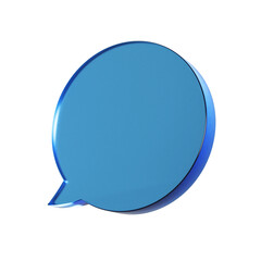 丸い吹き出しのフラットなアイコンの3Dイラスト。透明感のある青いグラスモーフィズムなマーク