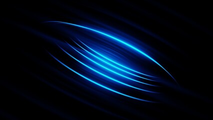 Abstract blue wavy circle background, Neon light on dark, Futuristic or Digital concept, Dynamic movement, Sci-fi scene with black copy space, 3d rendering