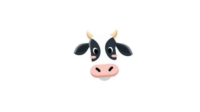 Cute cartoon cow head animation simple background