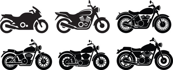 Stylized black silhouette of a classic motorcycle vintage