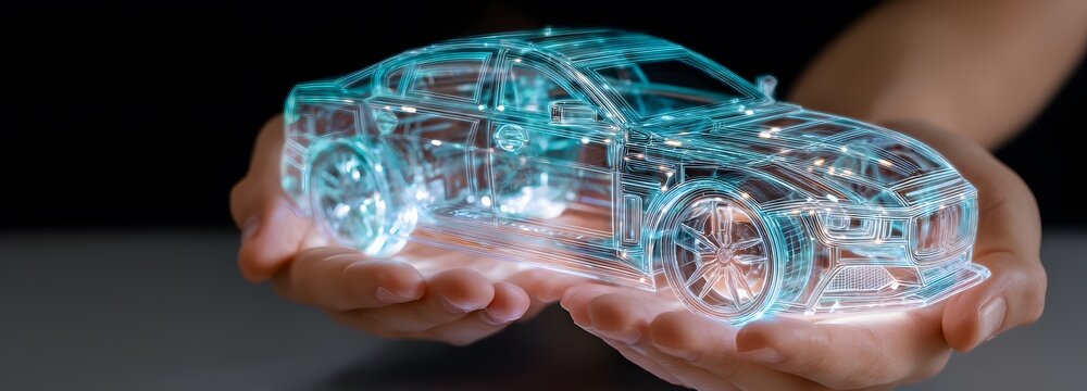 woman's hands presented digital car hologram - Powered by Adobe