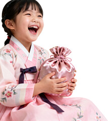 분홍한복입고복주머니받고웃는한국소녀