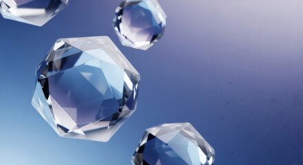 Polyhedral magic — floating glass forms in blue