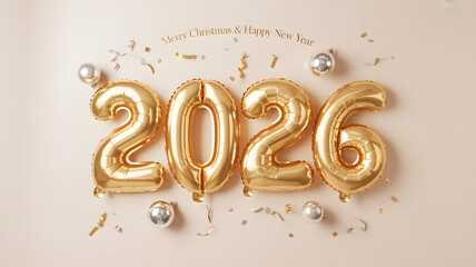 Golden 2026 Balloons with Silver Ornaments Sparkle Festive Joy for Merry Christmas and Happy New Year Celebrations, Perfect for Holiday Greetings