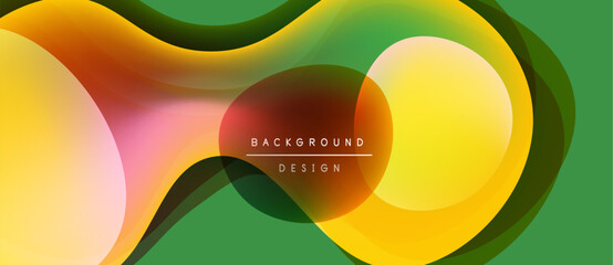 Fototapeta premium Abstract fluid shapes overlap, creating vibrant color gradients. Green, yellow, orange hues dominate design. Modern aesthetic.