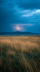 Nature's Fury Stormy Field with Lightning Bolt
