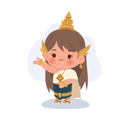 cute thai girl character wearing traditional costume. used to show thai heritage in educational content