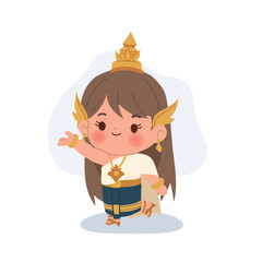 adorable cartoon girl in thai traditional costume performing a classic dance representing thai culture