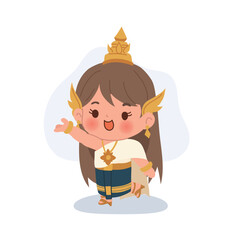 thai traditional dancer chibi style asian girl character in cultural costume