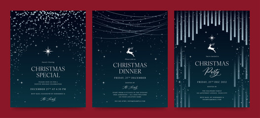 Fototapeta premium Christmas Winter Invitation Flyer Template in Moody Blue Hues for New Years Eve & Christmas Party