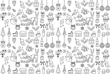 Christmas line art seamless pattern vector