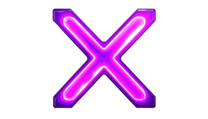 Fototapeta premium Glowing purple neon X against black, with reflections and bright outlines