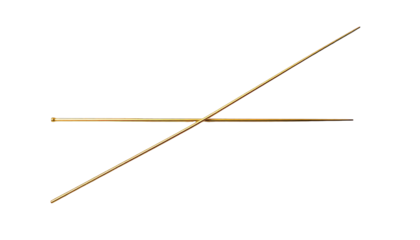 Two golden-hued, slender lines intersect against a stark, black background