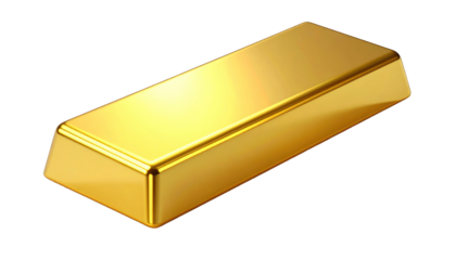 Gleaming gold bar, reflecting light against a black backdrop, showing its rectangular shape