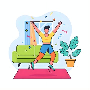 illustration verctor of a man doing home wortkout such as jumping jack for healthy lifestyle 