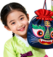 복주머니로숨바꼭질하는한복입은소녀