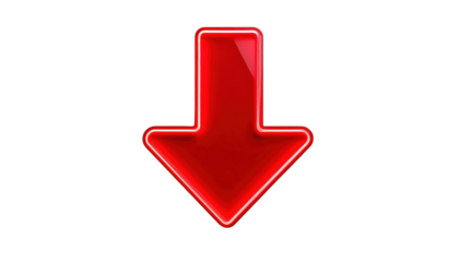 Bright red, downward pointing arrow with neon outline on a black background