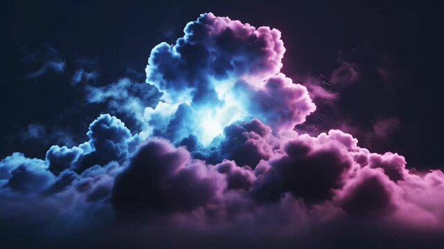 A dramatic cloud with striking pink and blue hues takes center stage in this abstract representation of electric energy, dynamic power, and technological innovation, perfect for data driven.