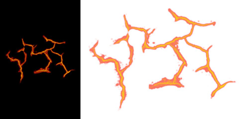 Abstract glowing fiery cracks pattern, hot energy molten effect png