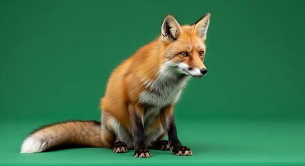 Red Fox Portrait - A Captivating Gaze on Green Background.