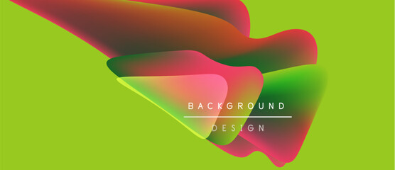 Abstract vibrant shapes overlap, creating fluid colorful design. Text reads background design within central form. Lime backdrop completes composition.