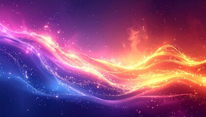 Abstract cosmic flow with vibrant pinks, blues, and oranges, sprinkled with glittering stardust