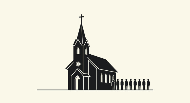 Gathering at the church for spiritual community, a classic symbol for faith and hope in a supportive environment with strong values