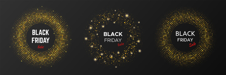 Black Friday sale inscription on gold halftone circle