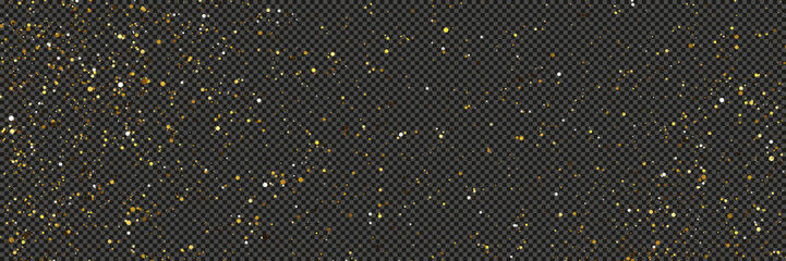 Gold glittering dust with stars on transparent backdrop