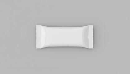 White food wrapper mockup on gray surface, representing modern minimalist packaging design, product branding, and advertising presentation for snack or candy