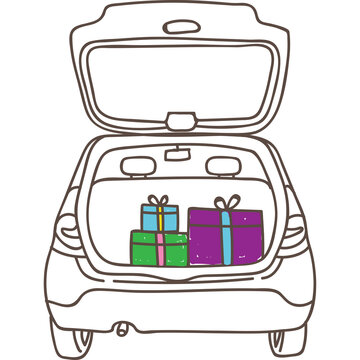 Open Car Trunk Filled With Colorful Gift Boxes Ready For Transport On A Transparent Background