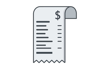 A simple line drawing of a receipt with a dollar sign on a clean white background.
