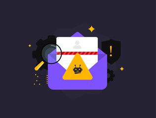 Cybersecurity ai phishing email scam attack prevention tools counter threats as ai smart systems detect e-mail fraud and guide users against deepfake tricks and malicious emails vector illustration