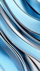 An abstract, close-up view of flowing, curved metallic surfaces in shades of blue and silver. The smooth, reflective material creates a sense of dynamic movemen