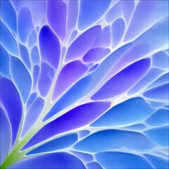 An abstract, painterly image featuring a pattern of overlapping blue and purple shapes resembling petals or cells, with glowing white outlines against a light b