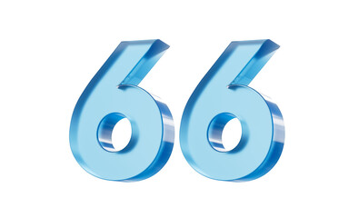 3d Glossy Blue number 66 Sixty six with a smooth finish and reflective highlights. 3d illustration