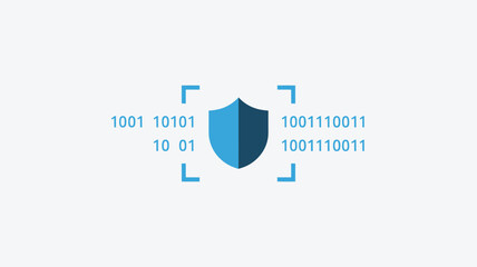Blue shield with binary code a flat vector illustration for data protection cybersecurity and digital security concepts isolated on white background