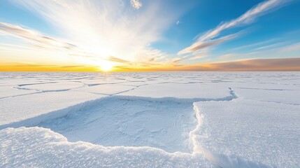 Tranquil Winter Sunrise Over Vast Frozen Landscape