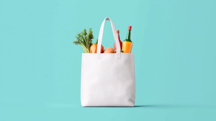Simple Flat Vector Depiction of Reusable Shopping Bag with Items