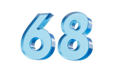 3d Glossy Blue number 68 Sixty eight with a smooth finish and reflective highlights. 3d illustration