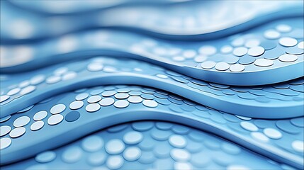 An abstract, close-up view of flowing blue waves with a textured surface of small, circular patterns. The lighting is soft and diffused, creating a calm and ser