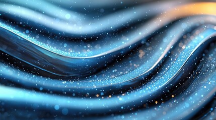 An abstract background featuring flowing blue waves with shimmering glitter particles and soft bokeh lights, creating a magical and ethereal atmosphere.